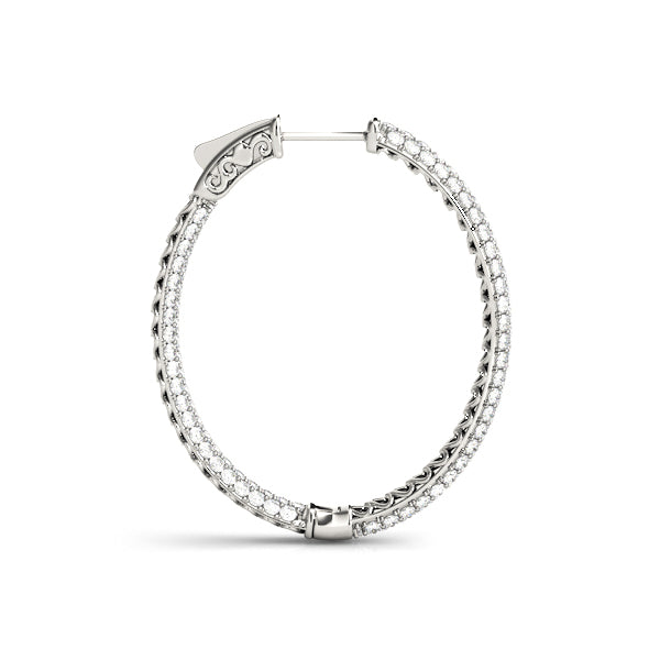 White Gold Lab Diamond 3-Row Oval Hoop Earrings