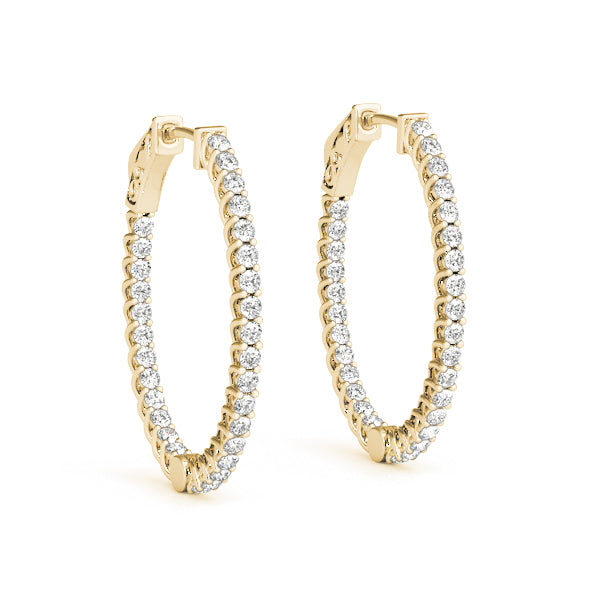 14K Yellow Gold Diamond Inside Out Hoop Earrings