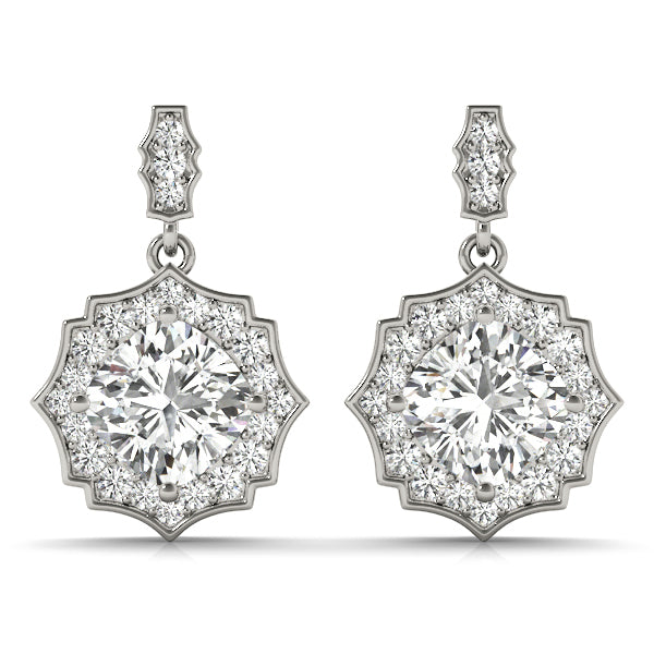 White Platinum Diamond Scalloped Halo Earrings