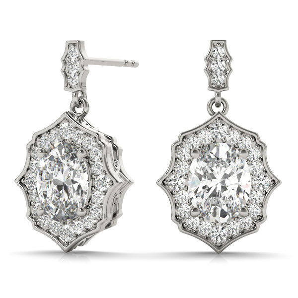 18K White Gold Oval Diamond Halo Earrings 0.39-0.47 CT