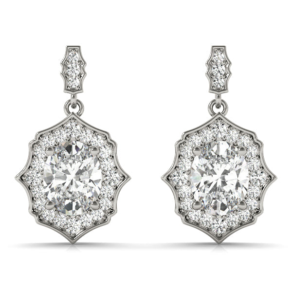 Platinum Oval Diamond Halo Earrings - Lab Grown