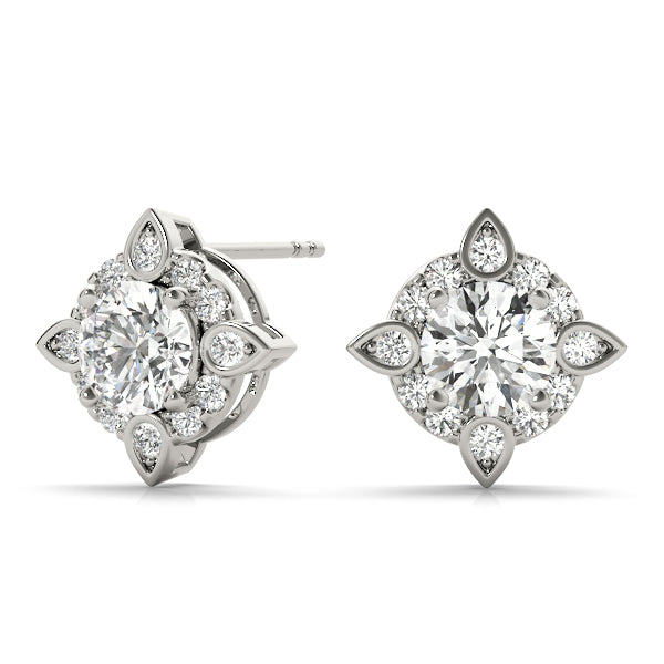 White Platinum Round Diamond Halo Earrings
