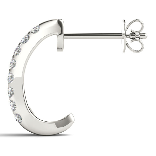 Platinum Diamond J-Hoop Earrings - Lab Created