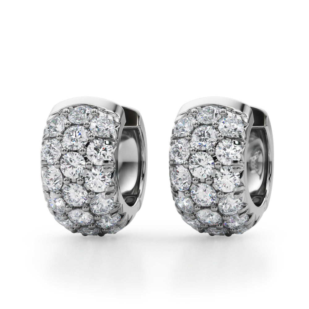 18K White Gold Lab Diamond 3-Row Huggie Earrings
