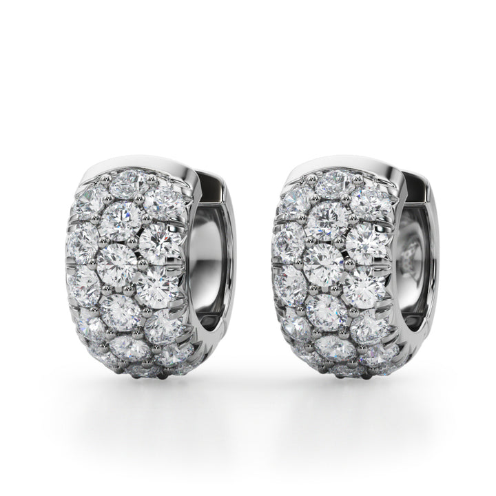 18K White Gold Lab Diamond 3-Row Huggie Earrings