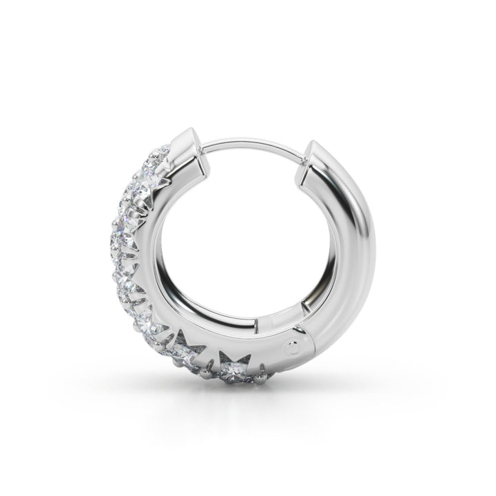 14K White Gold Multi-Row Diamond Huggie Earrings