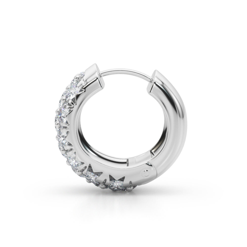 14K White Gold Multi-Row Diamond Huggie Earrings