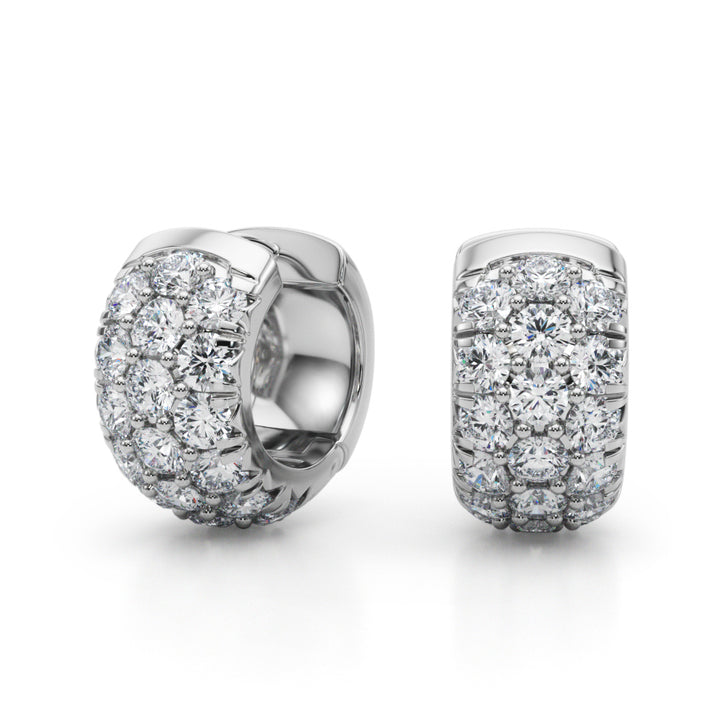 Platinum White Diamond 3-Row Huggie Earrings