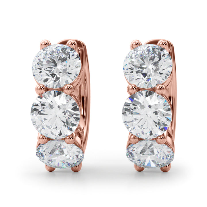 14K Rose Gold Diamond Round Hoop Earrings