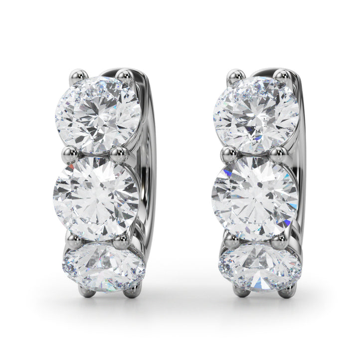 Platinum White Diamond Round Hoop Earrings
