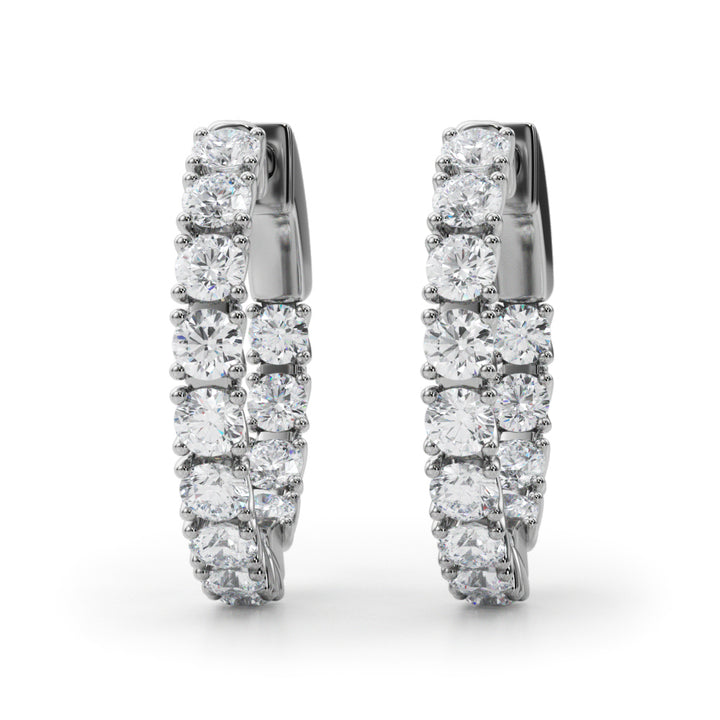 18K White Gold Lab Diamond Round Hoop Earrings