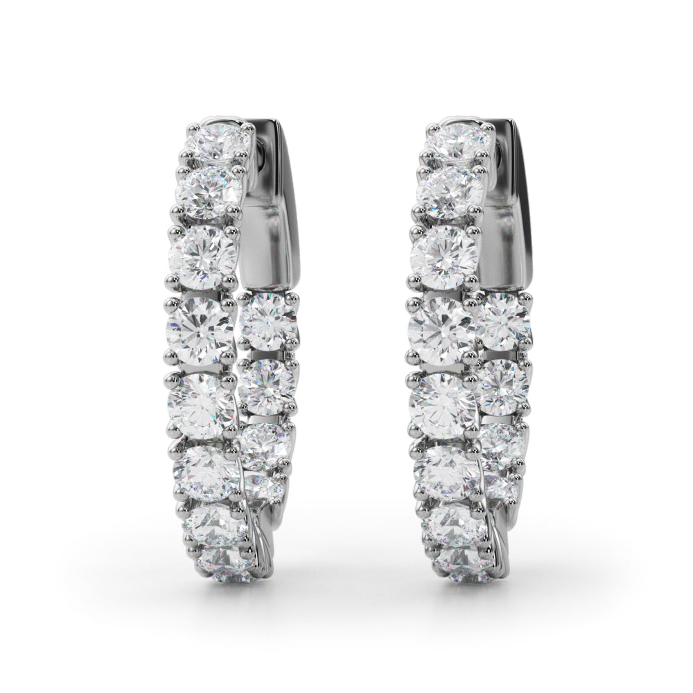 14K White Gold Lab Diamond Round Hoop Earrings