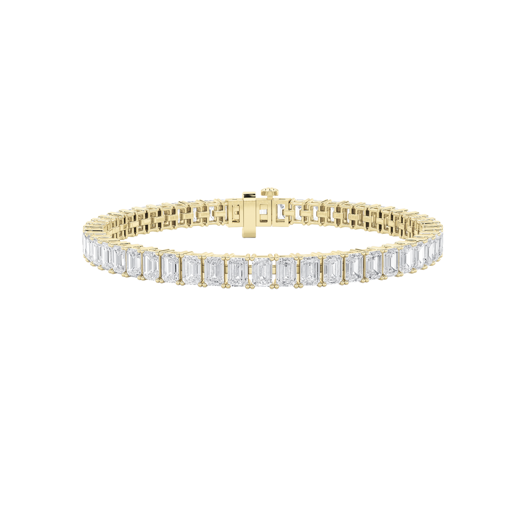10Cttw Emerald Shaped Lab Grown Diamond (F/VS) East West Line Bracelet in 14K Gold