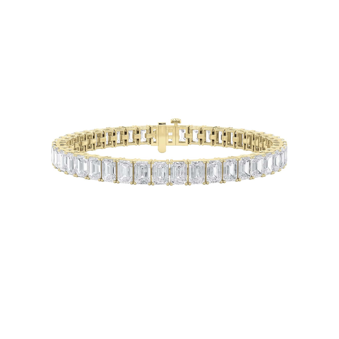 18.5Cttw Emerald Shaped Lab Grown Diamond (F/VS) East West Line Bracelet in 14K Gold