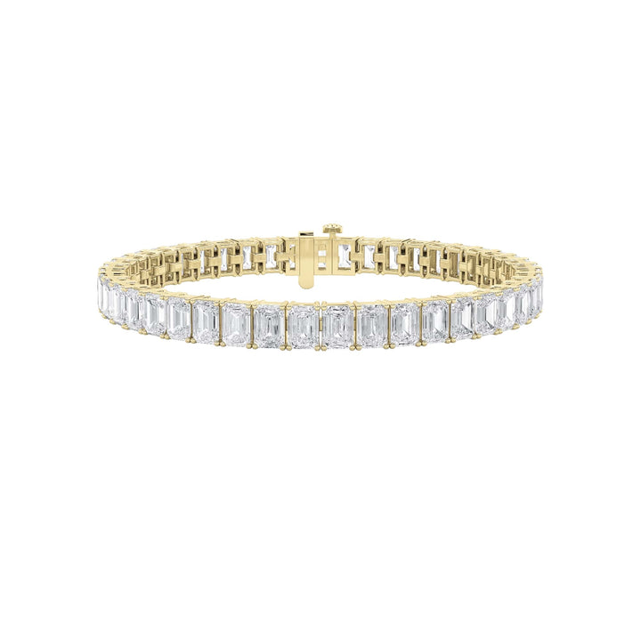 18.5Cttw Emerald Shaped Lab Grown Diamond (F/VS) East West Line Bracelet in 14K Gold