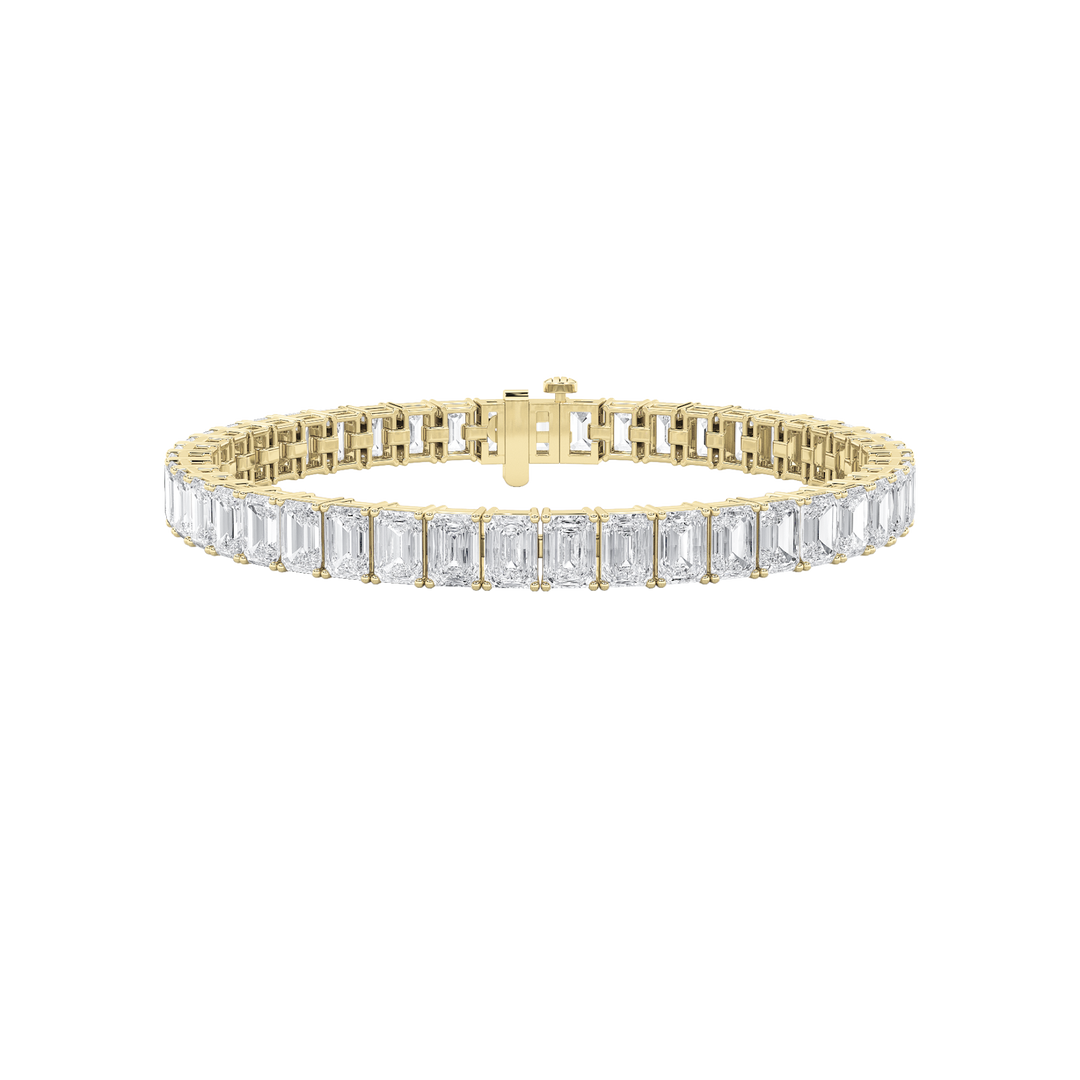 18.5Cttw Emerald Shaped Lab Grown Diamond (F/VS) East West Line Bracelet in 14K Gold