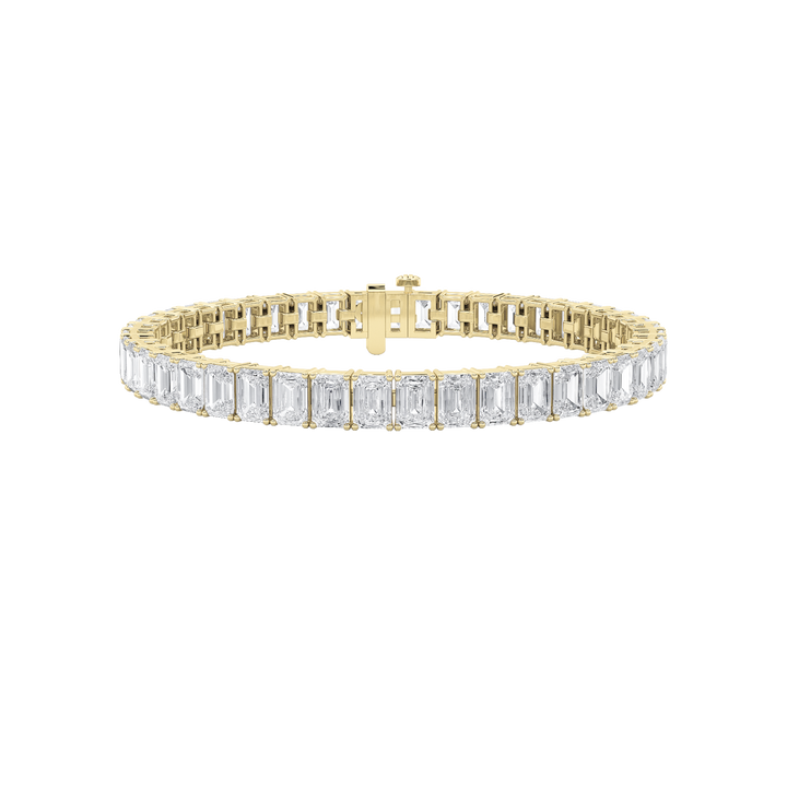 18.5Cttw Emerald Shaped Lab Grown Diamond (F/VS) East West Line Bracelet in 14K Gold