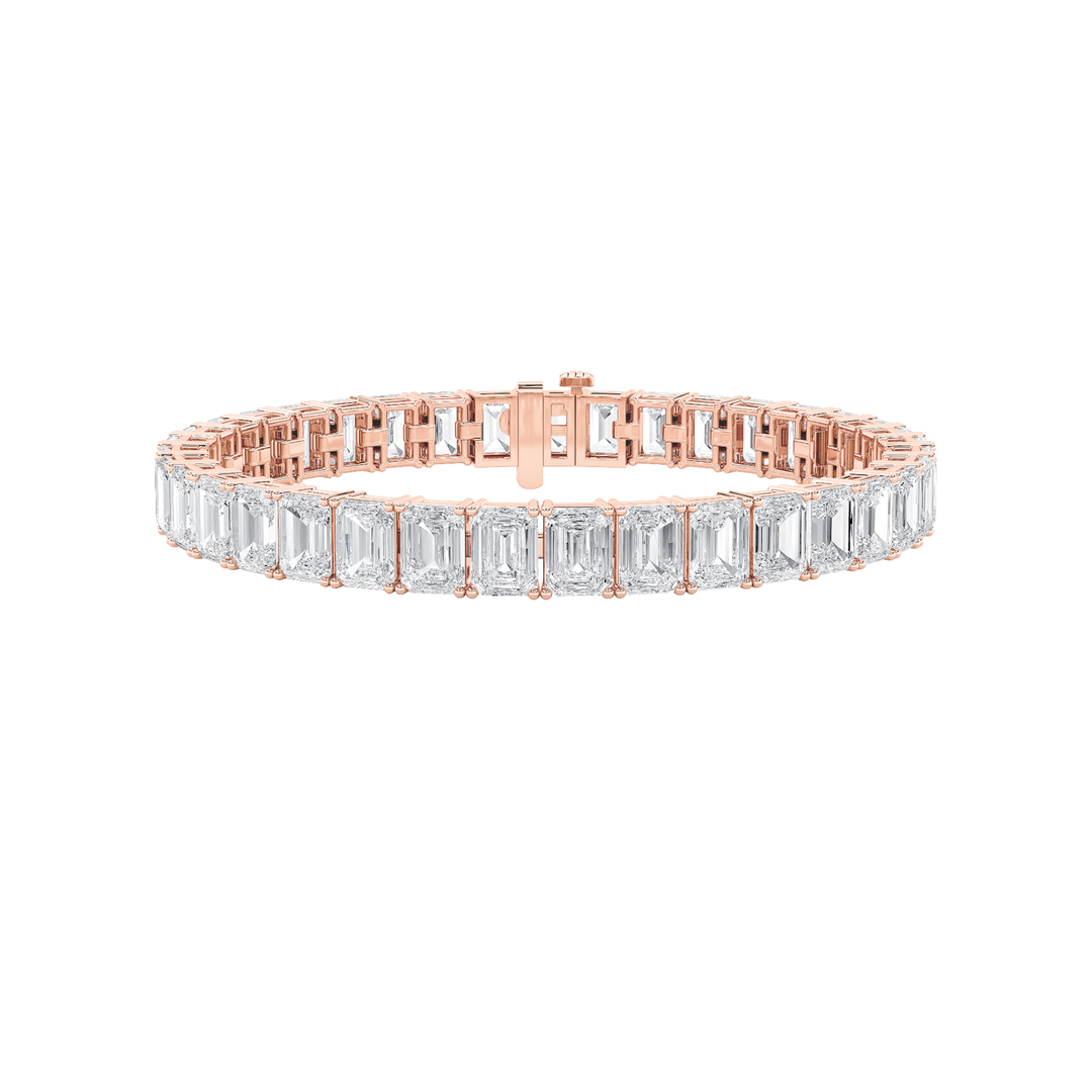 21.5Cttw Emerald Shaped Lab Grown Diamond (F/VS) East West Line Bracelet in 14K Gold