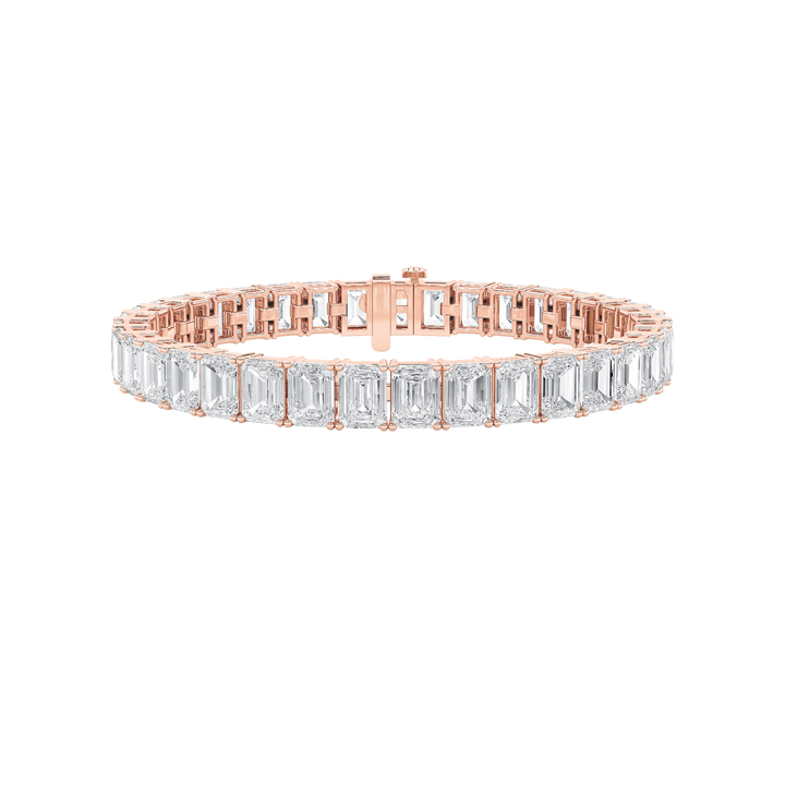 21.5Cttw Emerald Shaped Lab Grown Diamond (F/VS) East West Line Bracelet in 14K Gold