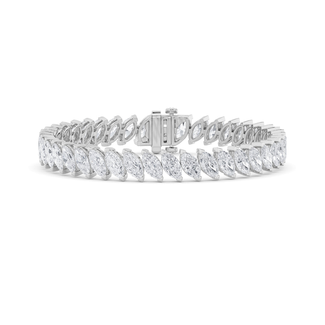 16.5Cttw Marquise Shaped Lab Grown Diamond (F/VS) Angled Line Bracelet in 14K Gold