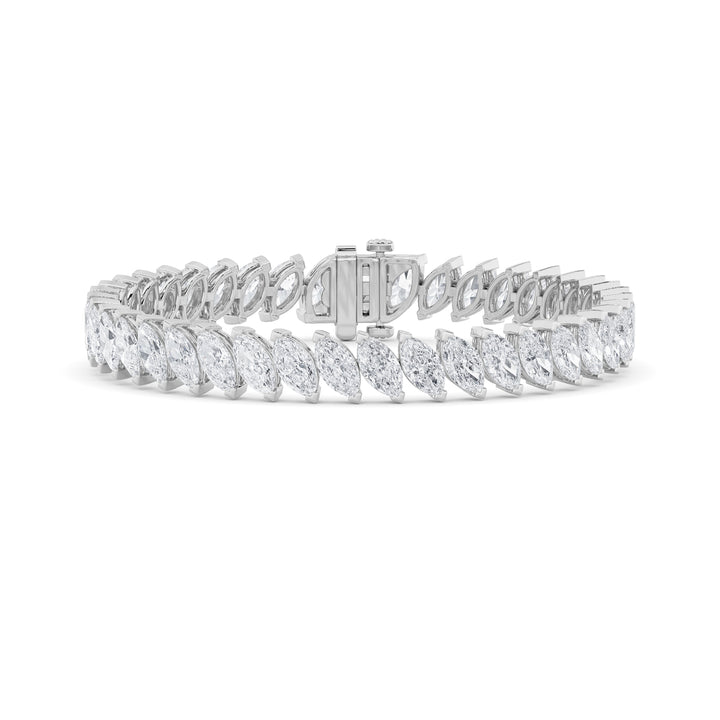 16.5Cttw Marquise Shaped Lab Grown Diamond (F/VS) Angled Line Bracelet in 14K Gold