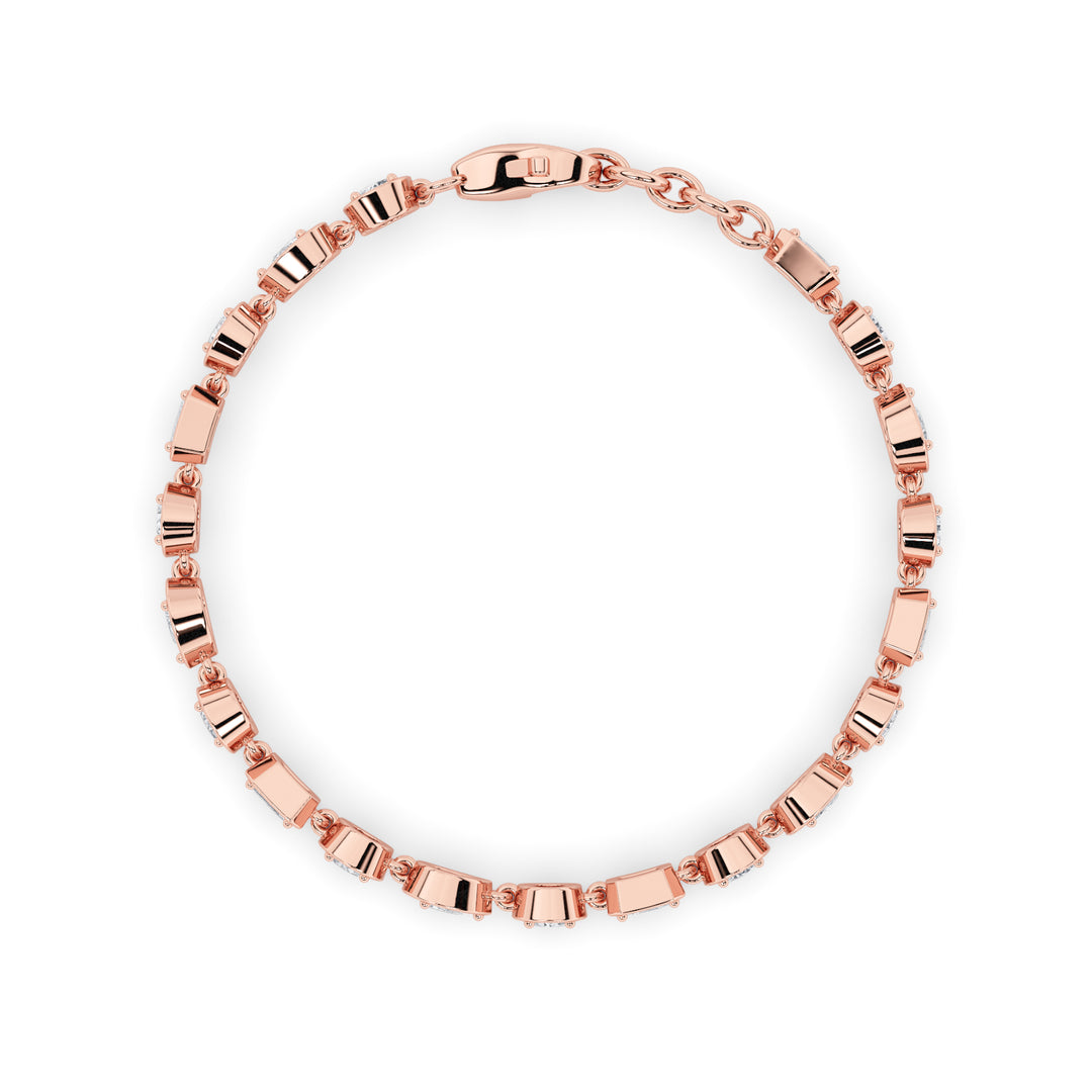 4Cttw Emerald Shaped Lab Grown Diamond (F/VS) Mix Shaped Bezel Set  Bracelet in 14K Gold