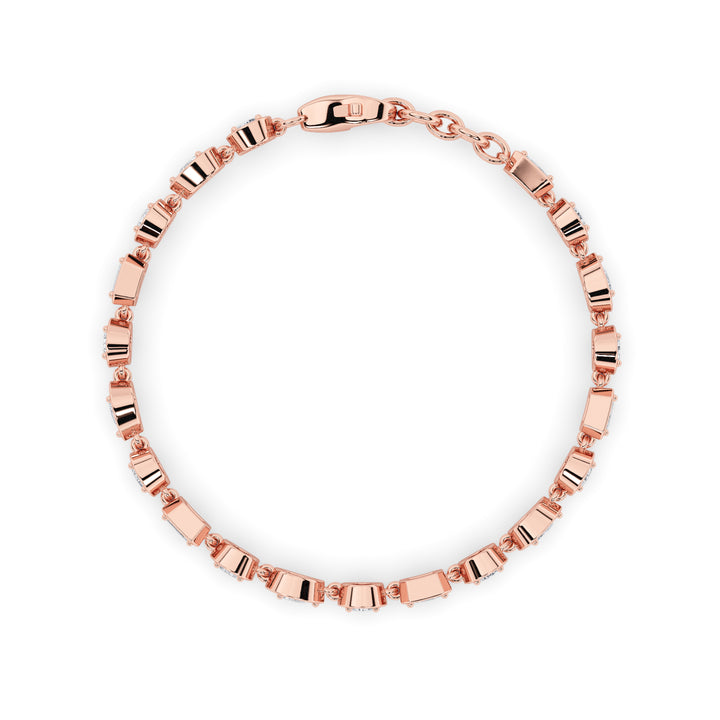 4Cttw Emerald Shaped Lab Grown Diamond (F/VS) Mix Shaped Bezel Set  Bracelet in 14K Gold