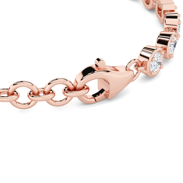 4Cttw Emerald Shaped Lab Grown Diamond (F/VS) Mix Shaped Bezel Set  Bracelet in 14K Gold