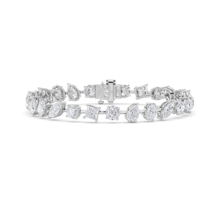 10.5Cttw Round Shaped Lab Grown Diamond (F/VS) North South Mix Shaped Bezel Set  Bracelet in 14K Gold