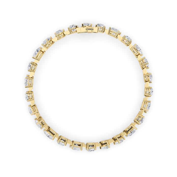 10.5Cttw Round Shaped Lab Grown Diamond (F/VS) North South Mix Shaped Bezel Set  Bracelet in 14K Gold