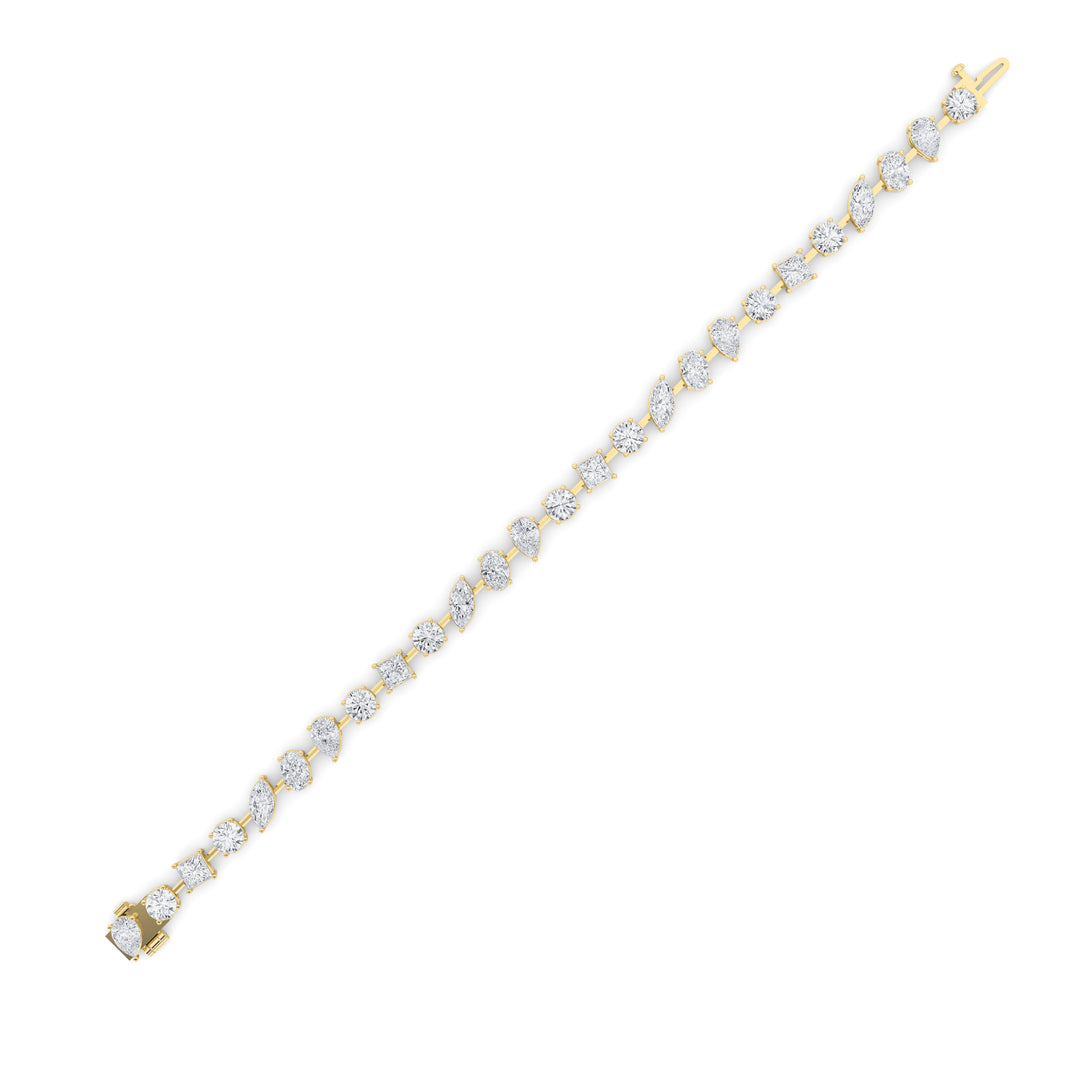 10.5Cttw Round Shaped Lab Grown Diamond (F/VS) North South Mix Shaped Bezel Set  Bracelet in 14K Gold