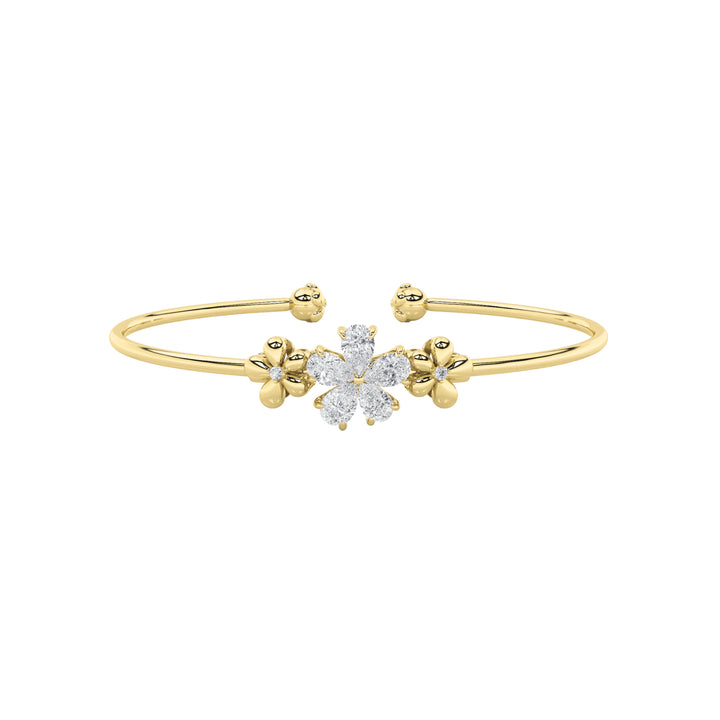 1.5Cttw Pear Shaped Lab Grown Diamond (F/VS) Fancy Flower Bangle Bracelet in 14K Gold