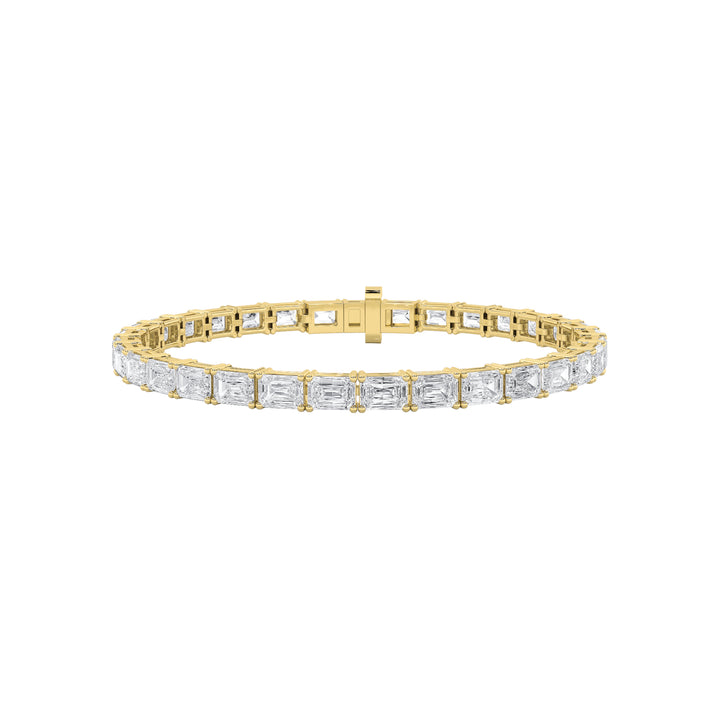 10Cttw Emerald Shaped Lab Grown Diamond (F/VS) East West Line Bracelet in 14K Gold