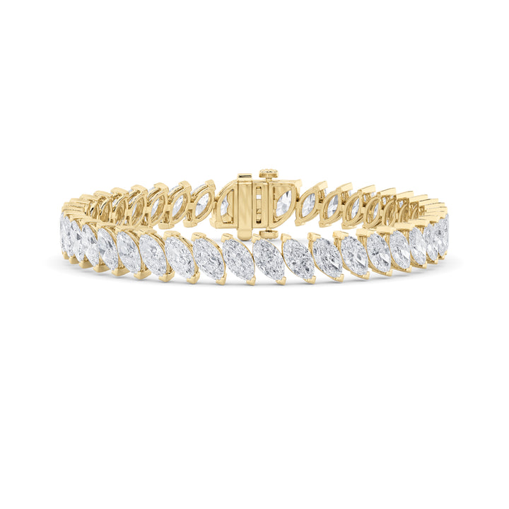 16.5Cttw Marquise Shaped Lab Grown Diamond (F/VS) Angled Line Bracelet in 14K Gold