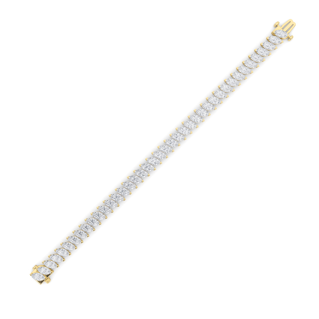 16.5Cttw Marquise Shaped Lab Grown Diamond (F/VS) Angled Line Bracelet in 14K Gold