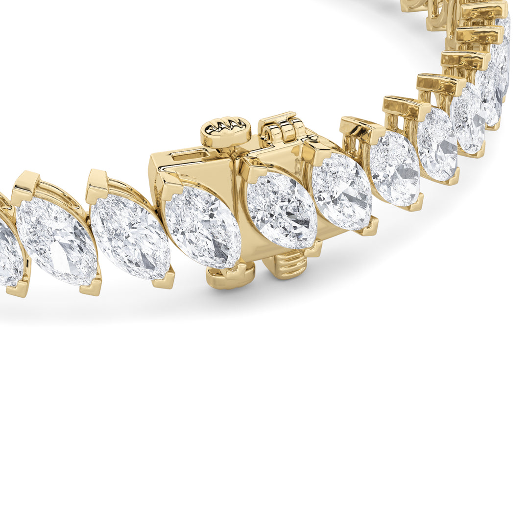 16.5Cttw Marquise Shaped Lab Grown Diamond (F/VS) Angled Line Bracelet in 14K Gold