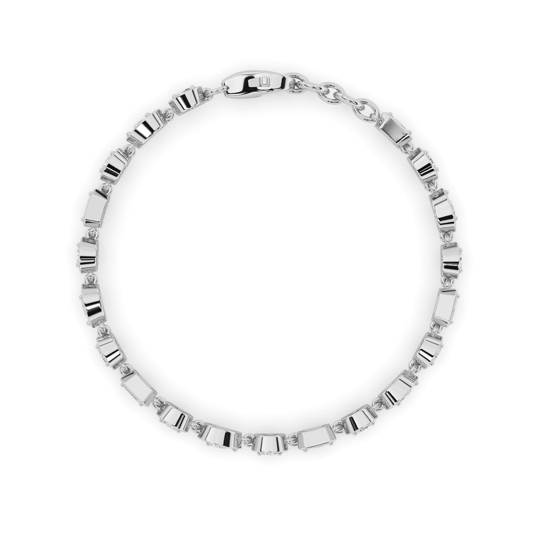 4Cttw Emerald Shaped Lab Grown Diamond (F/VS) Mix Shaped Bezel Set  Bracelet in 14K Gold