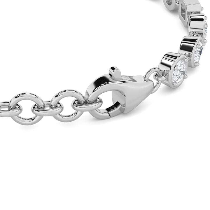 4Cttw Emerald Shaped Lab Grown Diamond (F/VS) Mix Shaped Bezel Set  Bracelet in 14K Gold