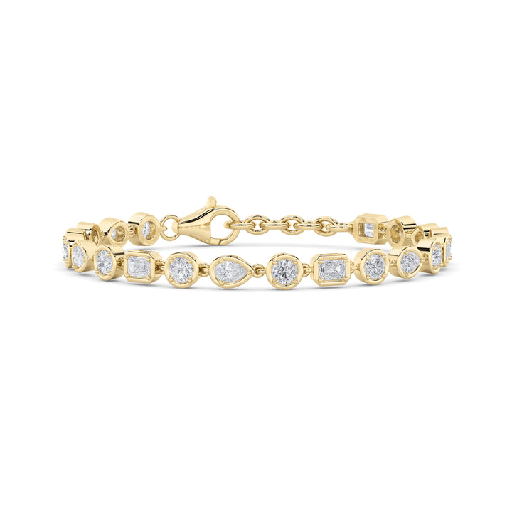 4Cttw Emerald Shaped Lab Grown Diamond (F/VS) Mix Shaped Bezel Set  Bracelet in 14K Gold