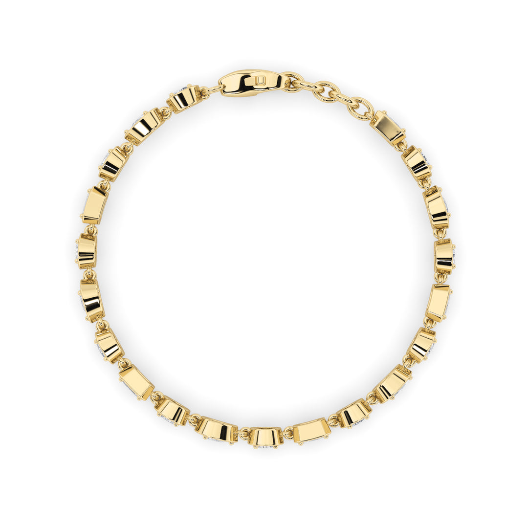 4Cttw Emerald Shaped Lab Grown Diamond (F/VS) Mix Shaped Bezel Set  Bracelet in 14K Gold