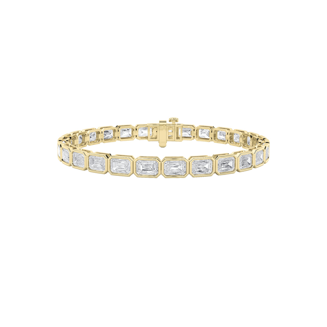 15Cttw Emerald Shaped Lab Grown Diamond (F/VS) East West Bezel Set Bracelet in 14K Gold
