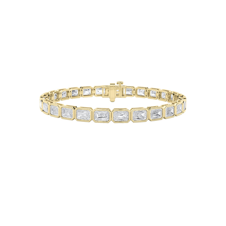 15Cttw Emerald Shaped Lab Grown Diamond (F/VS) East West Bezel Set Bracelet in 14K Gold