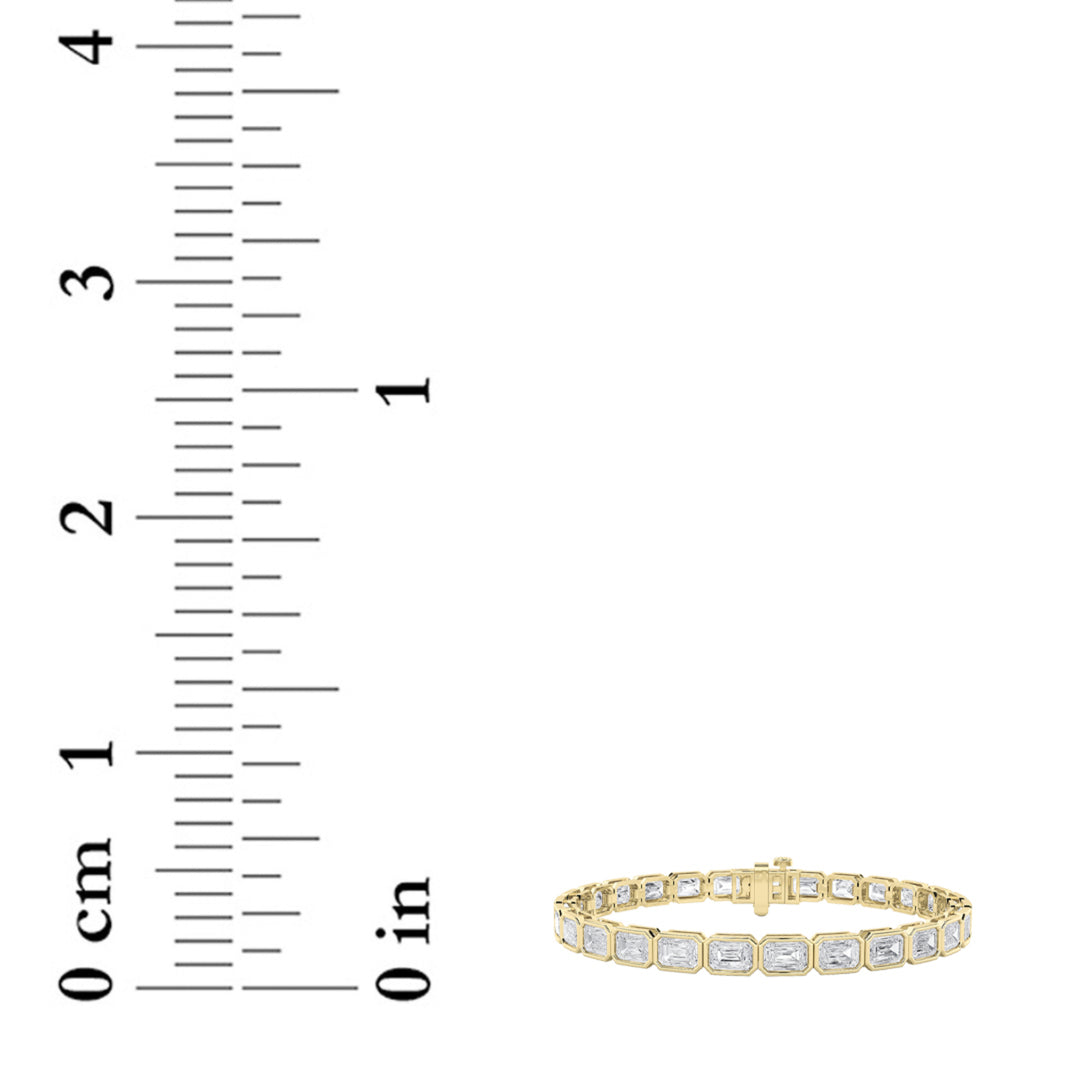 15Cttw Emerald Shaped Lab Grown Diamond (F/VS) East West Bezel Set Bracelet in 14K Gold