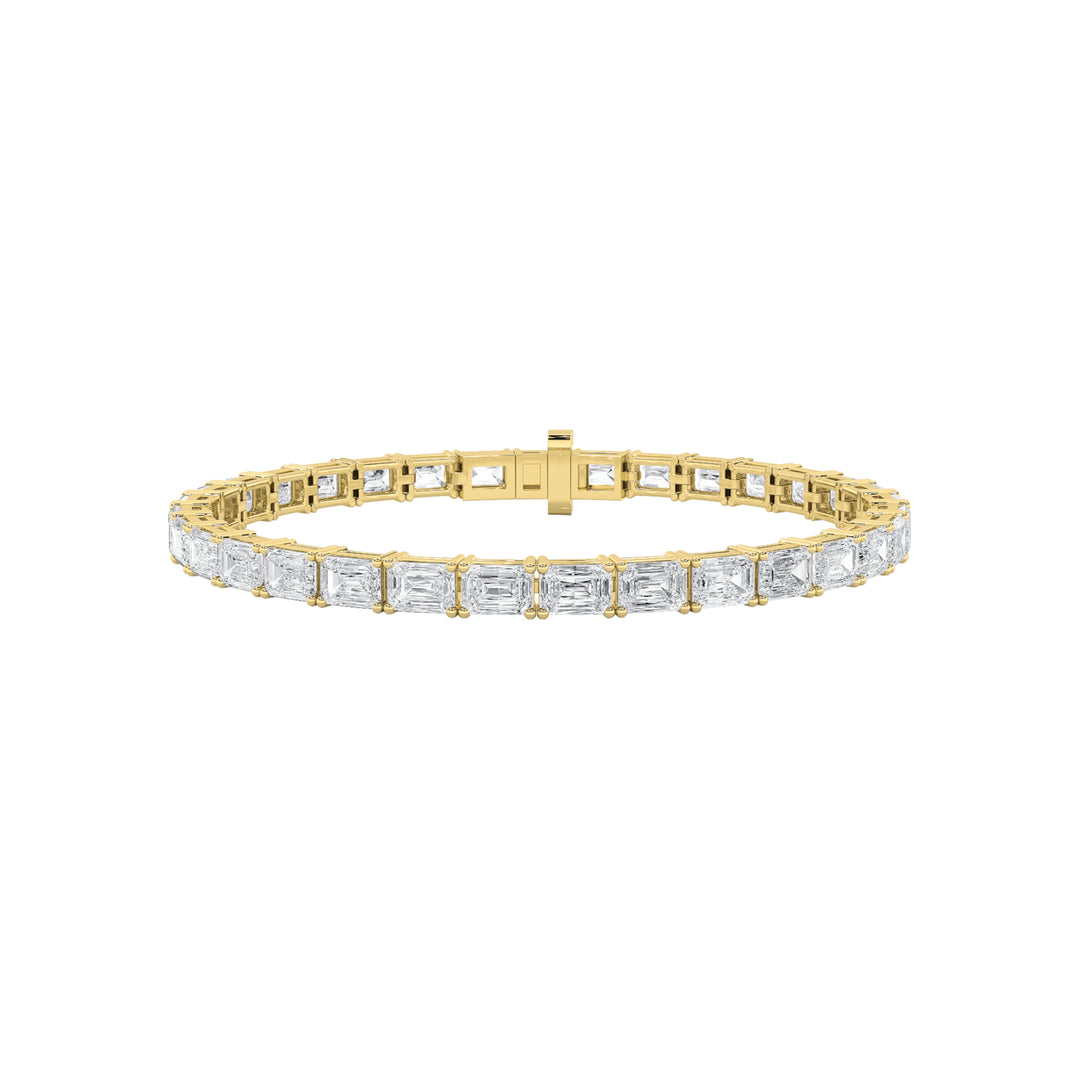 10Cttw Emerald Shaped Lab Grown Diamond (F/VS) East West Line Bracelet in 14K Gold