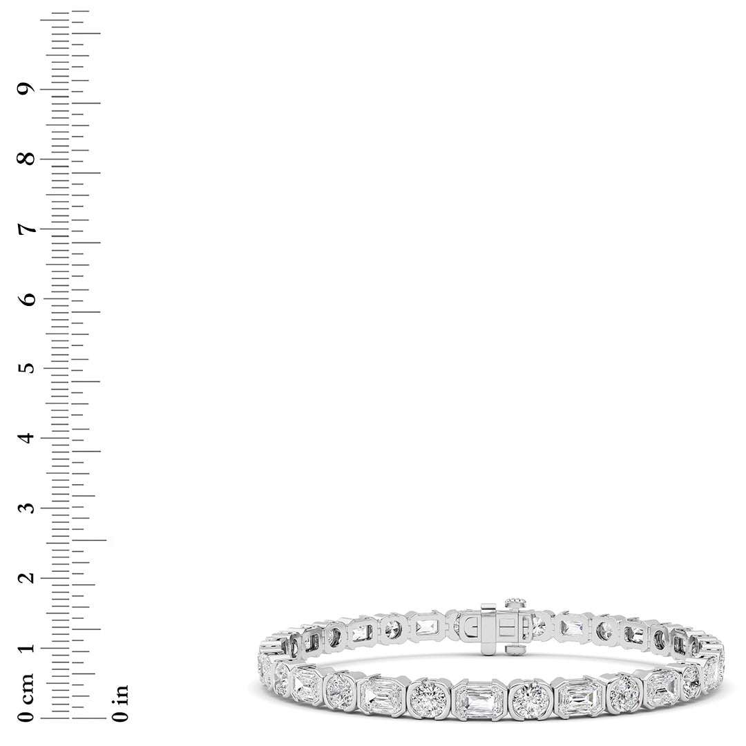 13Cttw Emerald Shaped Lab Grown Diamond (F/VS) Semi Bezel Line Bracelet in 14K Gold