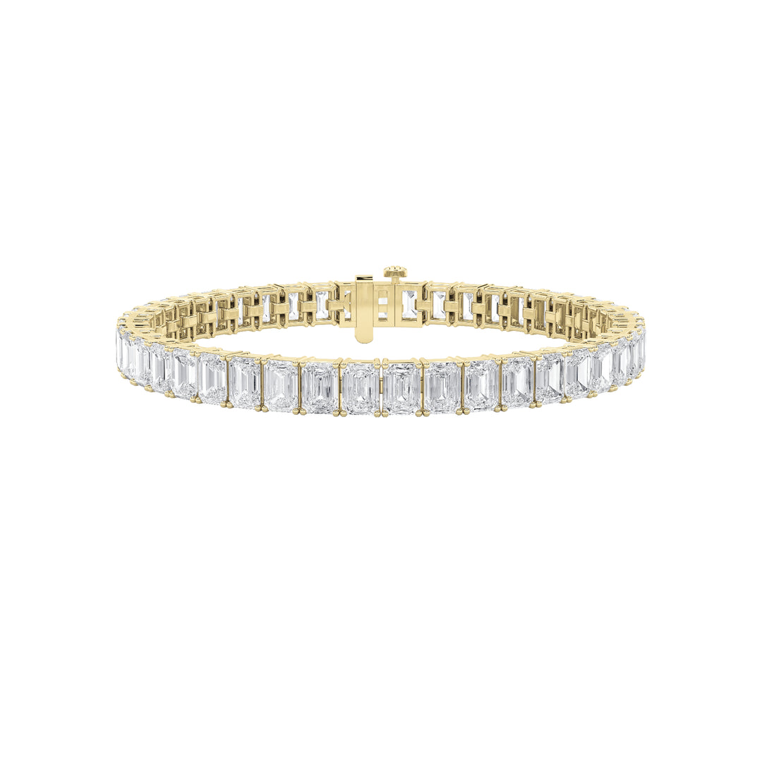 18.5Cttw Emerald Shaped Lab Grown Diamond (F/VS) East West Line Bracelet in 14K Gold