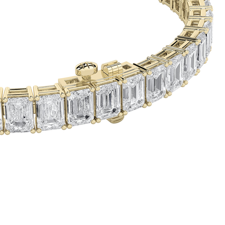 18.5Cttw Emerald Shaped Lab Grown Diamond (F/VS) East West Line Bracelet in 14K Gold