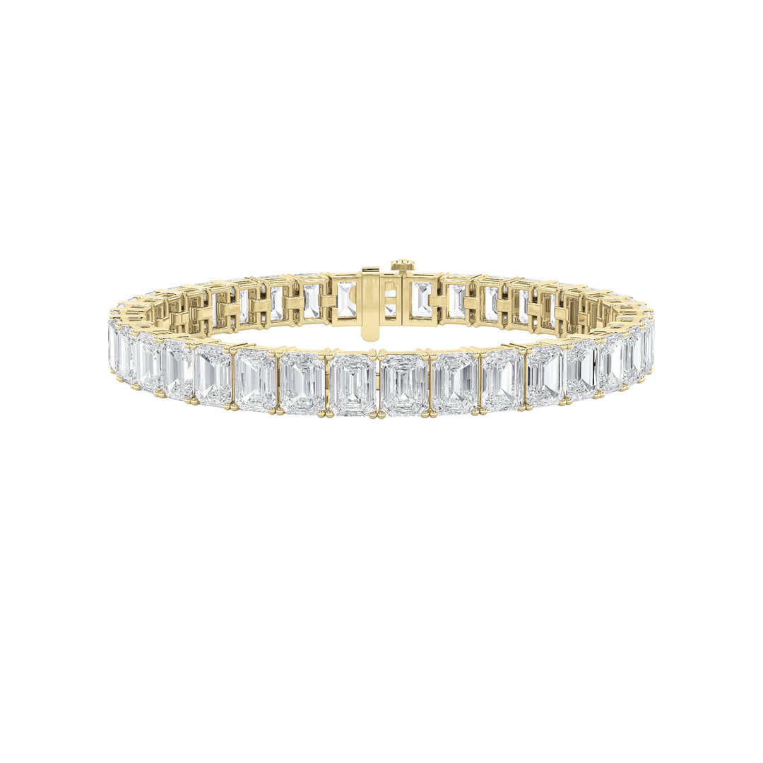 21.5Cttw Emerald Shaped Lab Grown Diamond (F/VS) East West Line Bracelet in 14K Gold