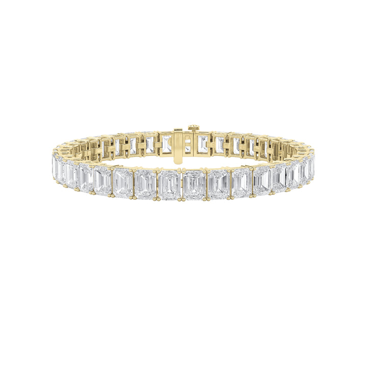 21.5Cttw Emerald Shaped Lab Grown Diamond (F/VS) East West Line Bracelet in 14K Gold