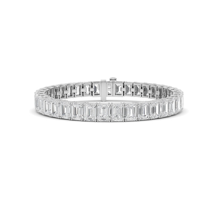 27Cttw Emerald Shaped Lab Grown Diamond (F/VS) East West Line Bracelet in 14K Gold